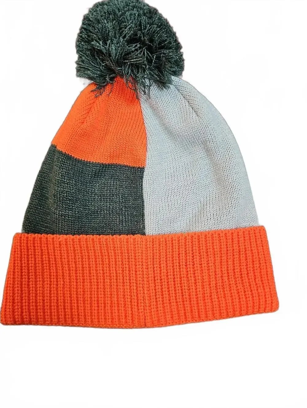 Spacecraft Hat Beanie Knit One Size Orange Gray Pom Mens Ski Outdoor Winter NWOT